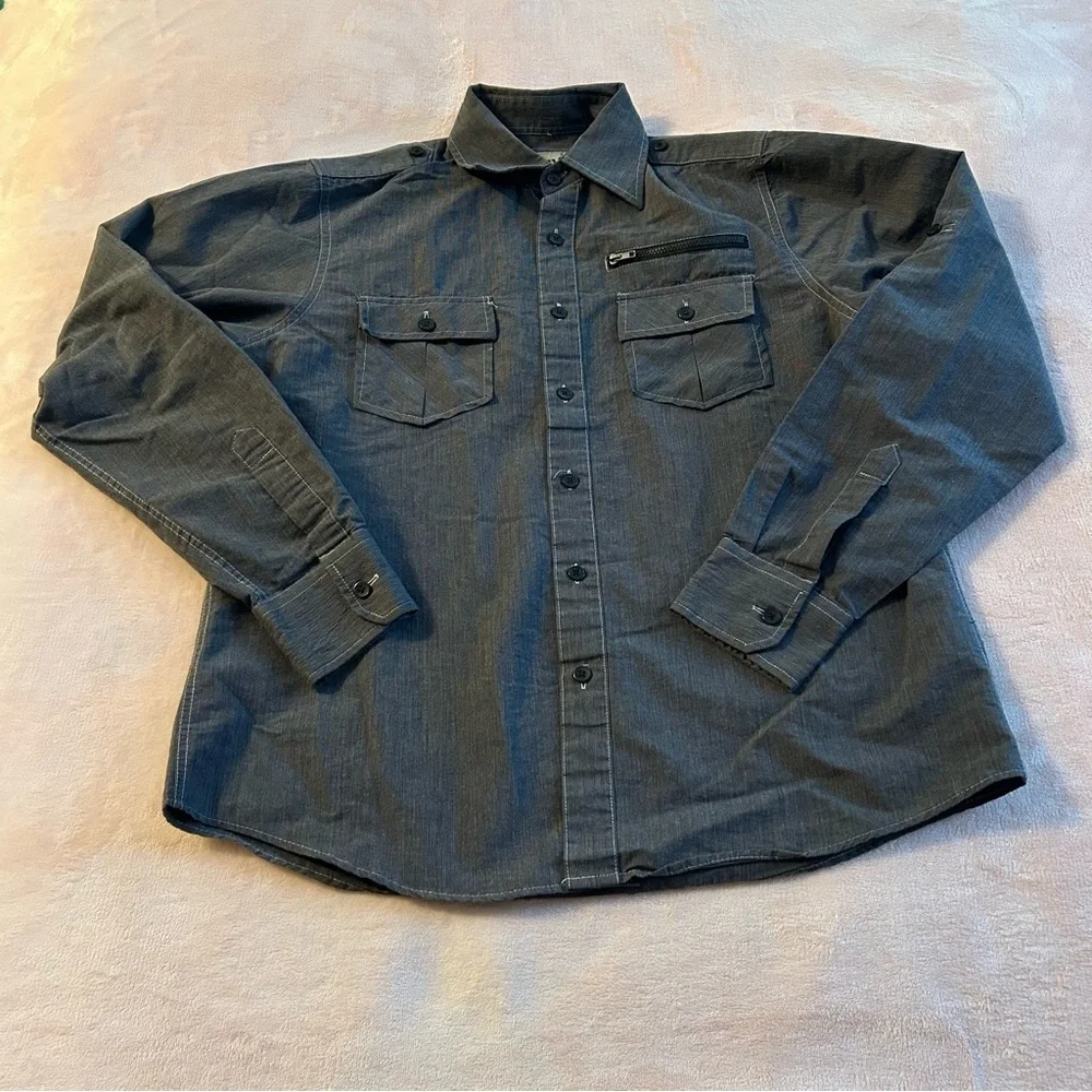 Metro Black Rue 21 gray long sleeve button down shirt size S casual cotton